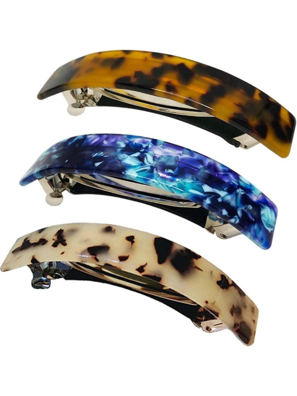 Large Tortoise Shell Hair Barrettes for Women - Classic Wide Clips, 3 Pack